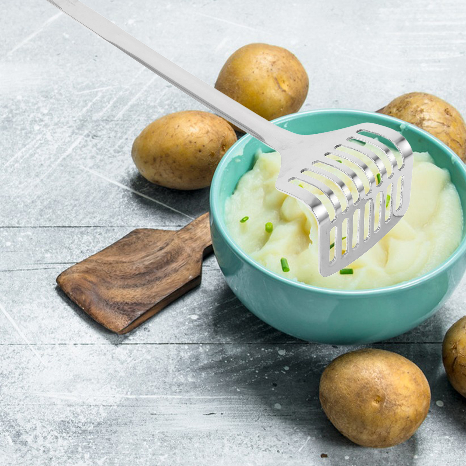 Baby Food Avocado - Robuuste roestvrijstalen aardappelpuree-pers met lange steel,