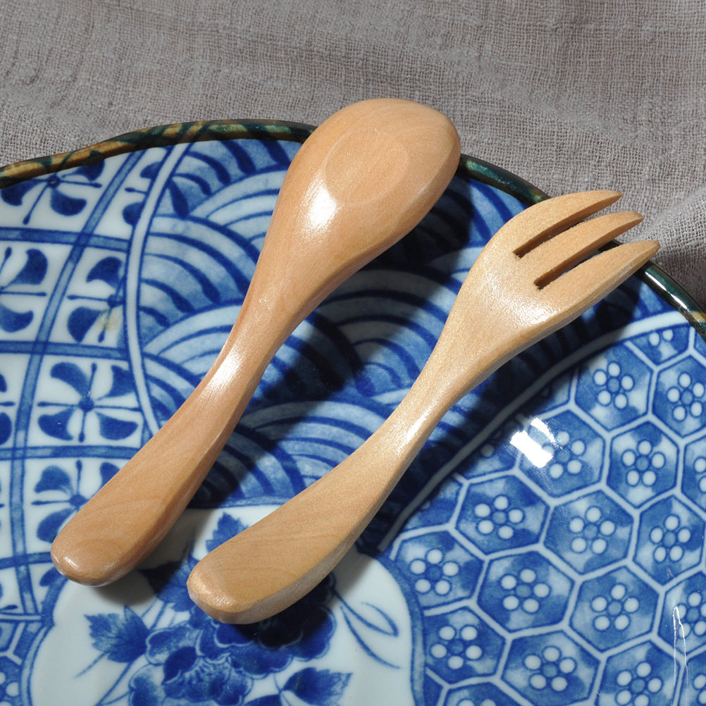 Baby Food Restaurant - 2-delige houten lepel- en vorkset voor